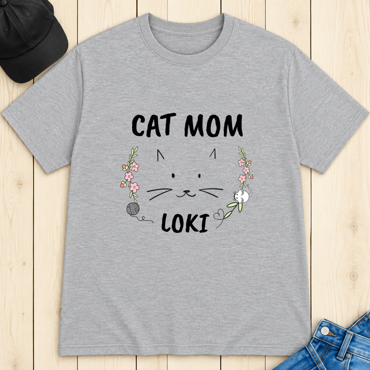 Personalized Cat Mom T-Shirt with Cat Name