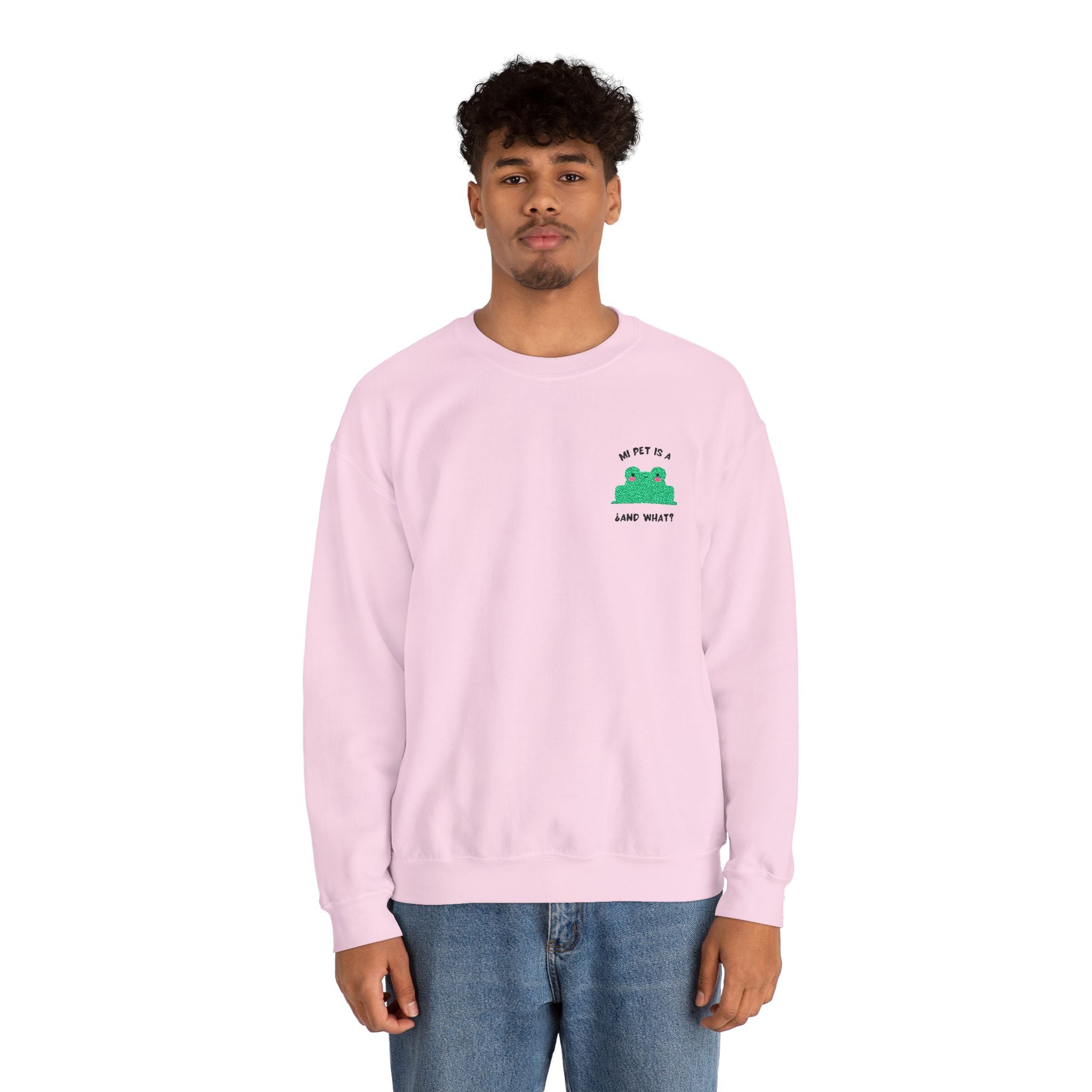 Crewneck Sweatshirt — Cute Green Frog “Ribbit” Pocket Graphic