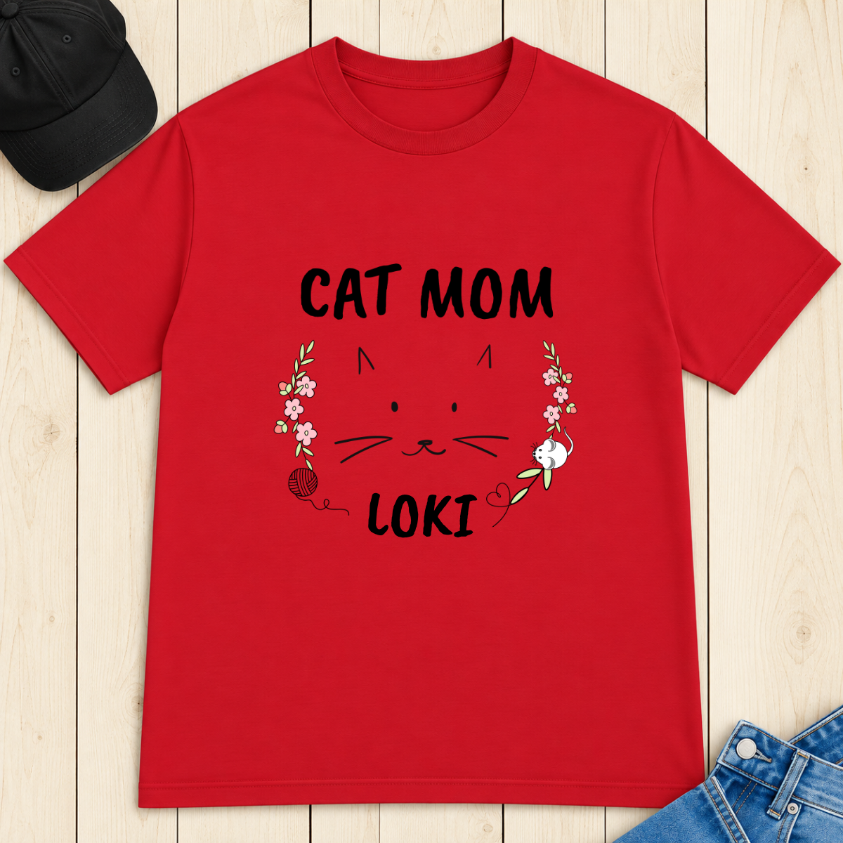 Personalized Cat Mom T-Shirt with Cat Name