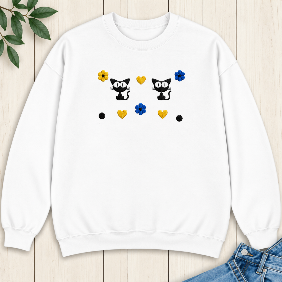 Cute Cat Embroidered Sweatshirt