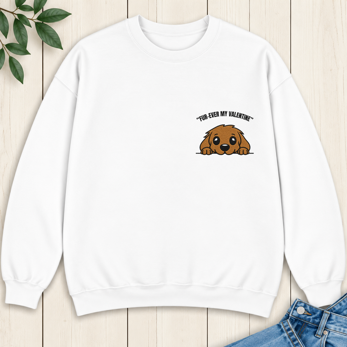 Peeking Dog Embroidered Sweatshirt