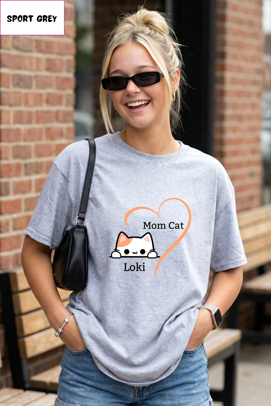 Mom Cat Personalized T-Shirt – Cute Cat Heart Tee with Name  customizable