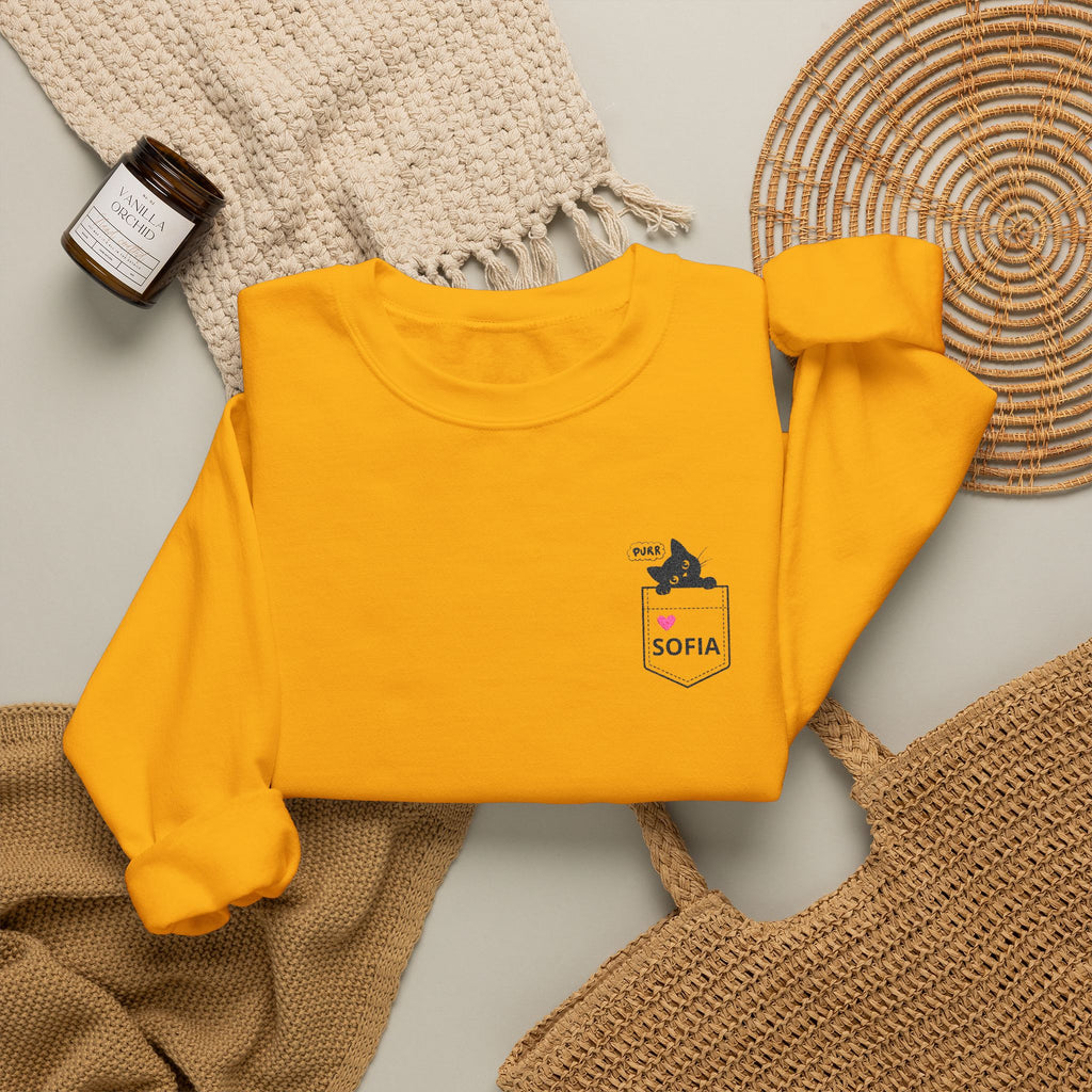 Pocket Cat Crewneck Sweatshirt — Personalized 'Sofia' Pocket Design