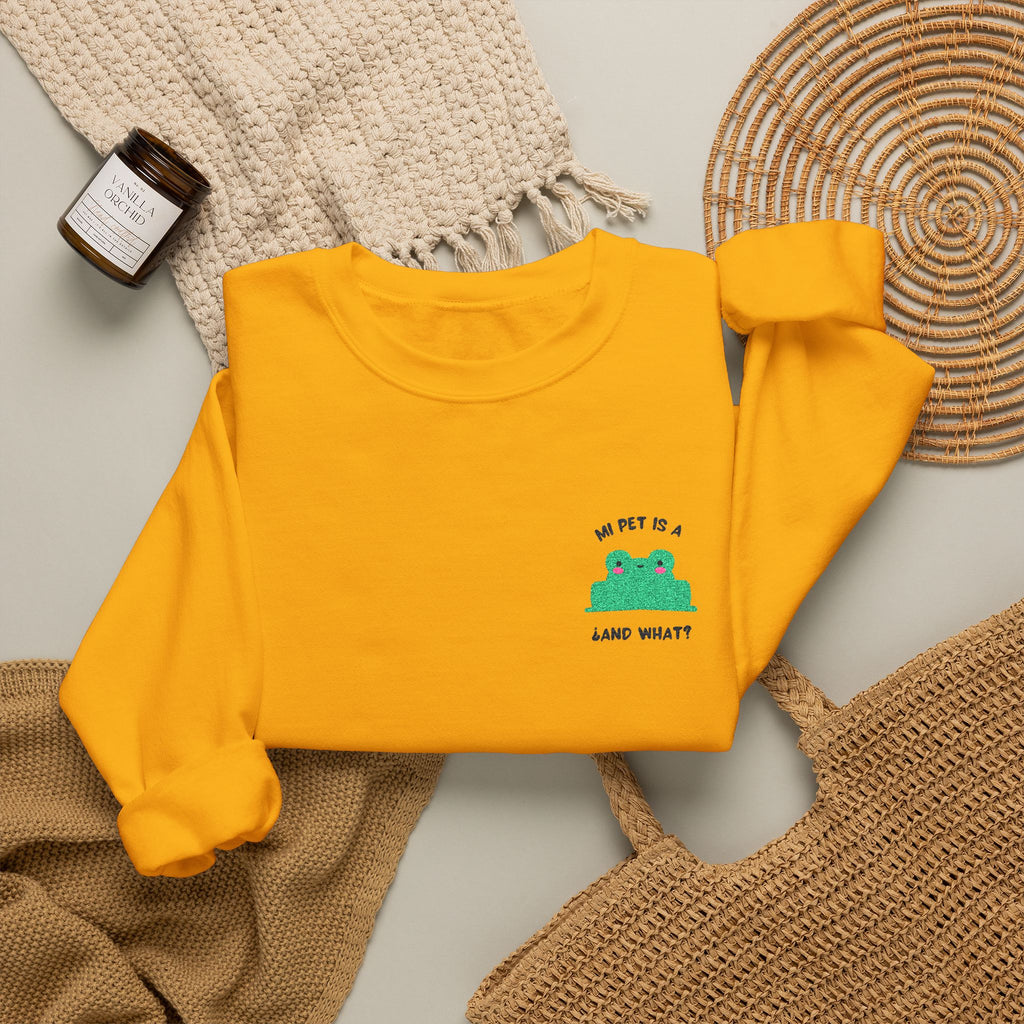 Crewneck Sweatshirt — Cute Green Frog “Ribbit” Pocket Graphic