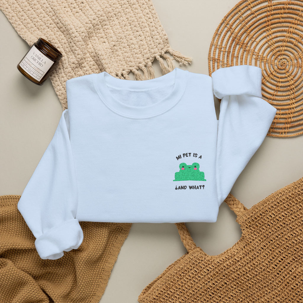 Crewneck Sweatshirt — Cute Green Frog “Ribbit” Pocket Graphic