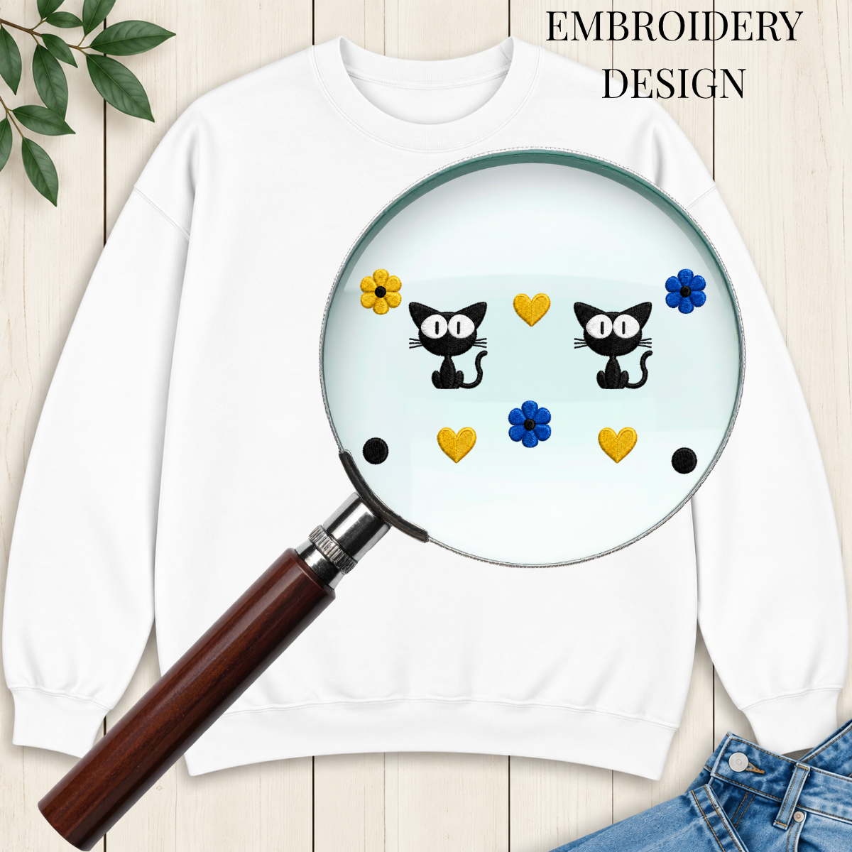 Cute Cat Embroidered Sweatshirt