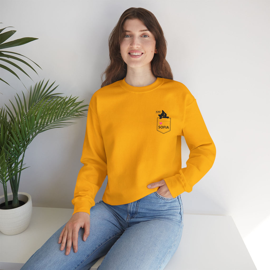 Pocket Cat Crewneck Sweatshirt — Personalized 'Sofia' Pocket Design