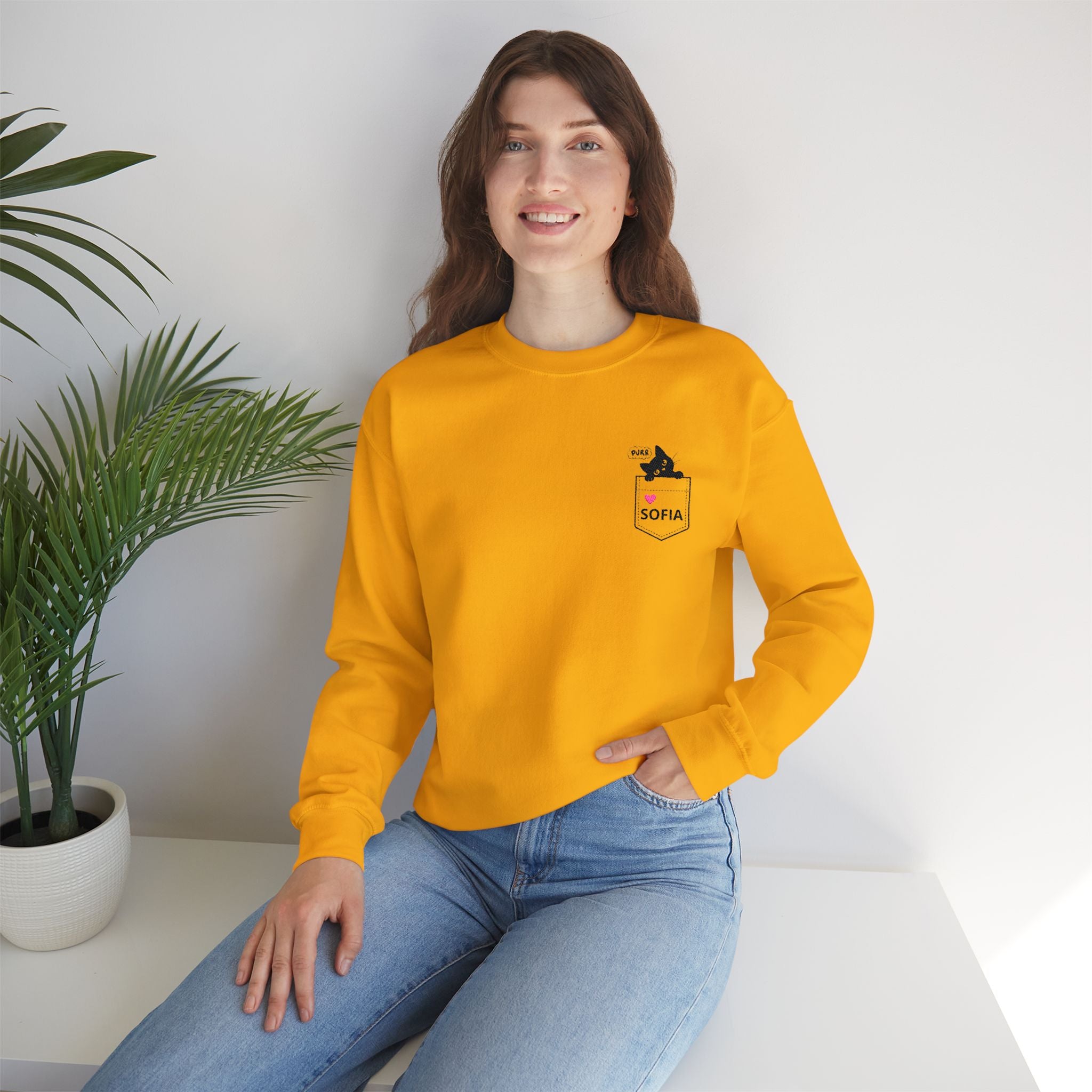 Pocket Cat Crewneck Sweatshirt — Personalized 'Sofia' Pocket Design