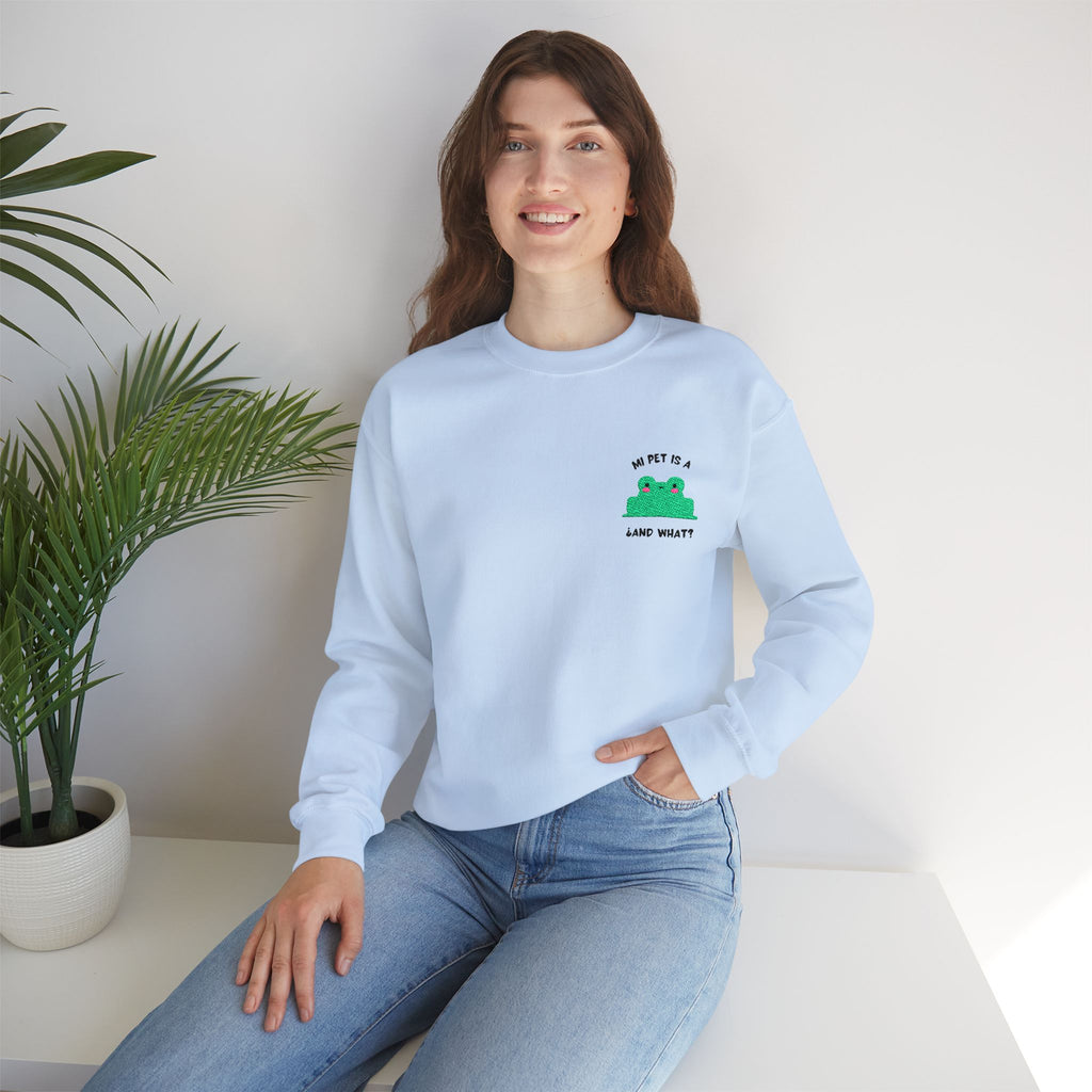 Crewneck Sweatshirt — Cute Green Frog “Ribbit” Pocket Graphic