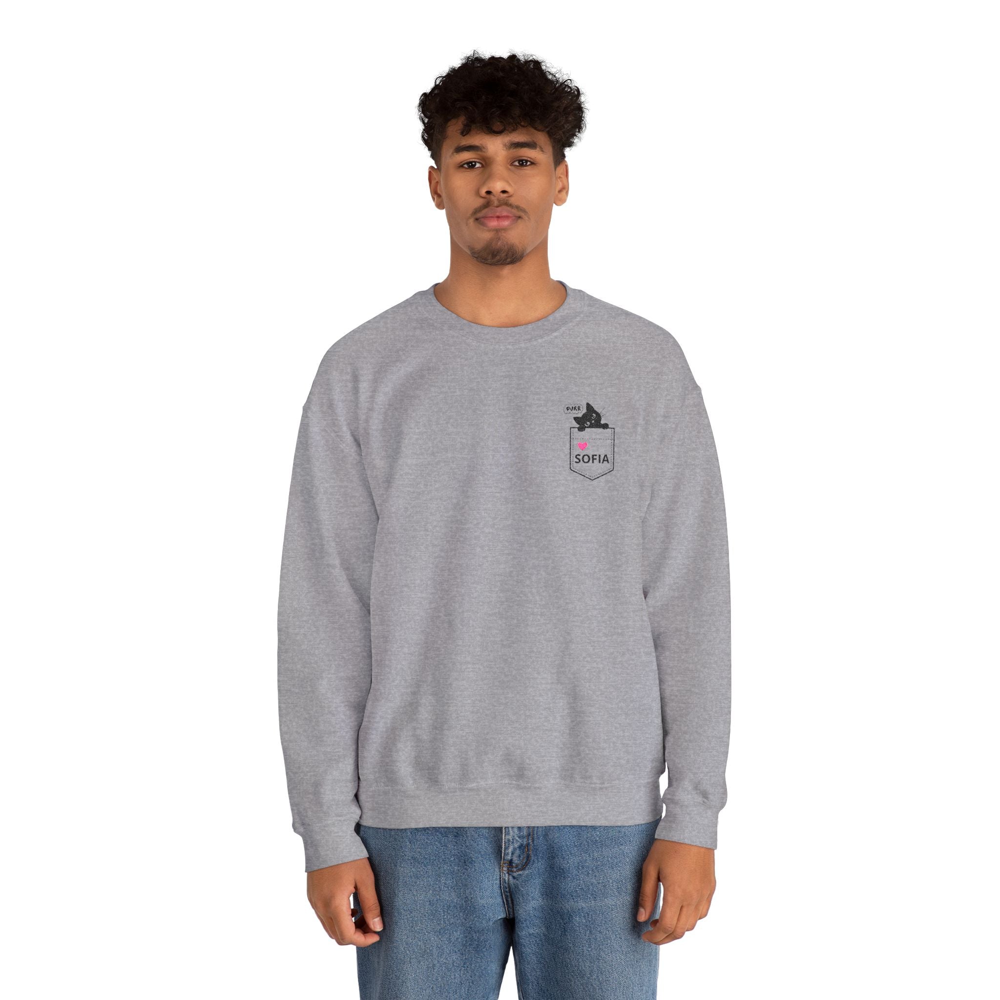 Pocket Cat Crewneck Sweatshirt — Personalized 'Sofia' Pocket Design