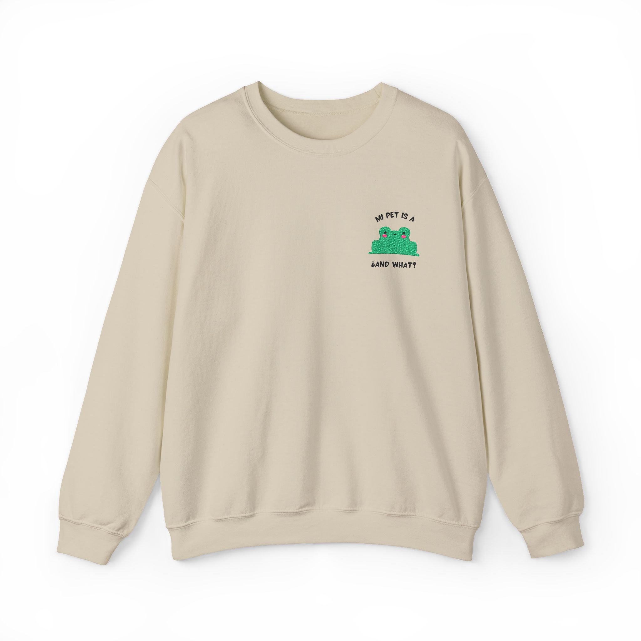 Crewneck Sweatshirt — Cute Green Frog “Ribbit” Pocket Graphic