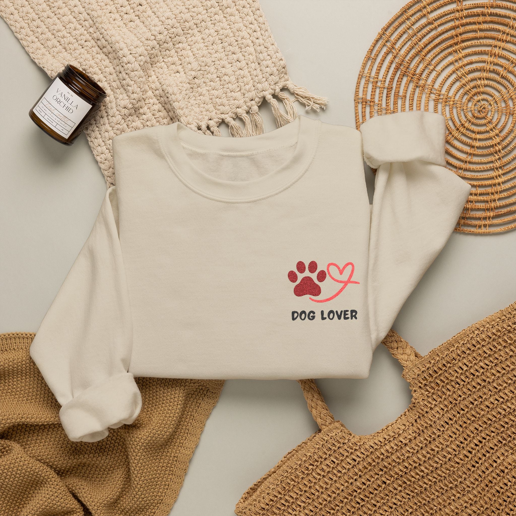 Pet Lover Crewneck Sweatshirt — Red Paw & Heart "Dog Mom" Design