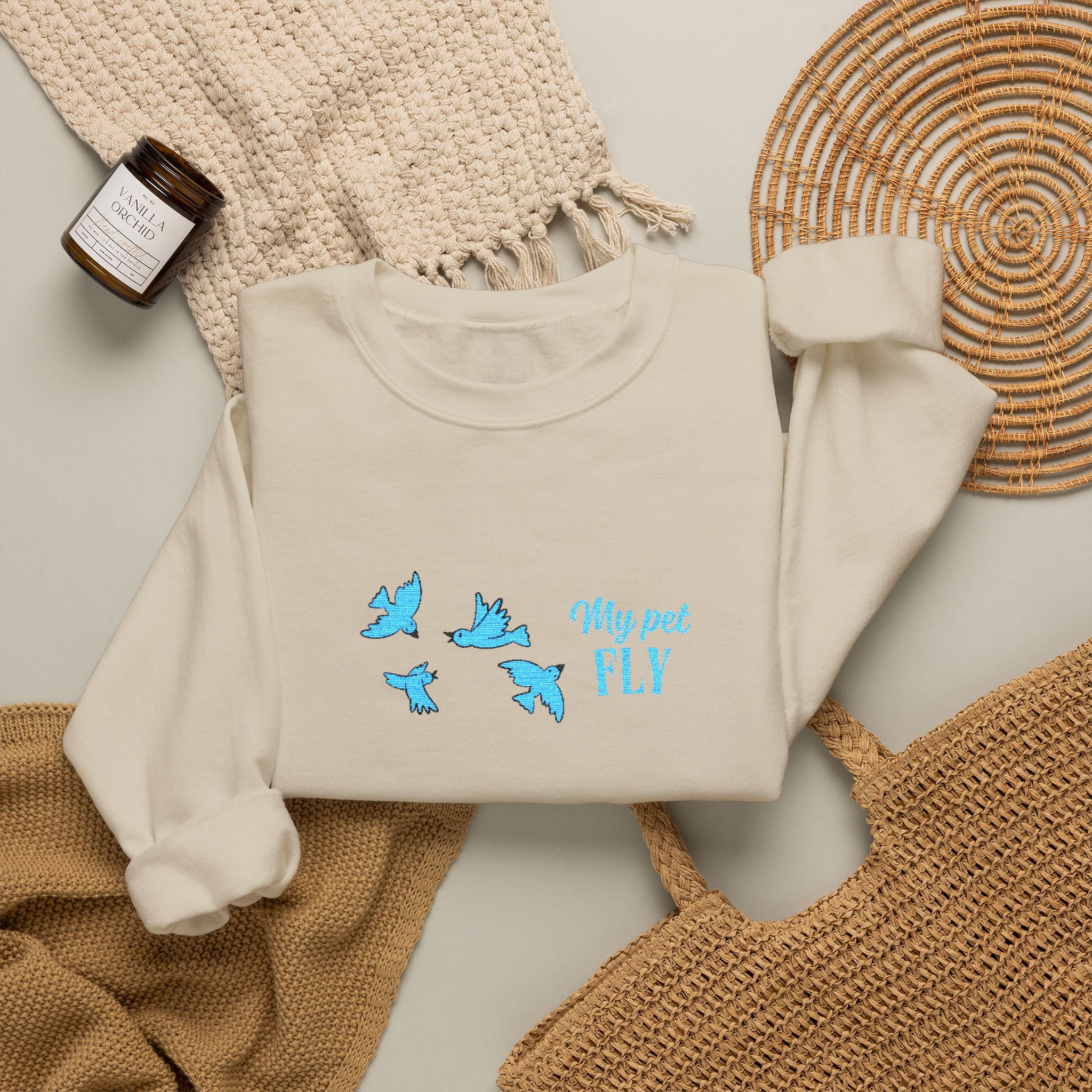 Crewneck Sweatshirt — Blue Butterflies "May We All Fly" Graphic