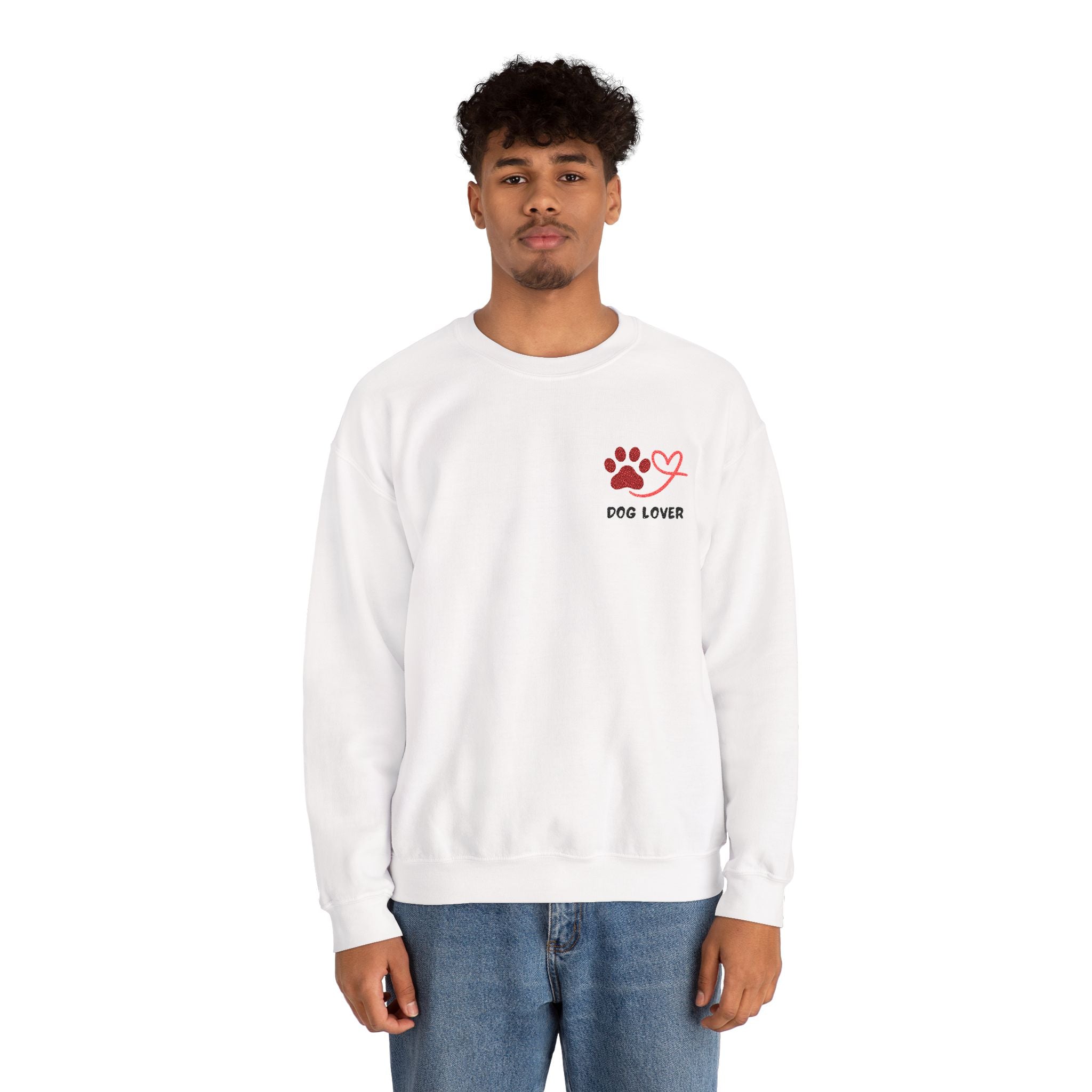Pet Lover Crewneck Sweatshirt — Red Paw & Heart "Dog Mom" Design