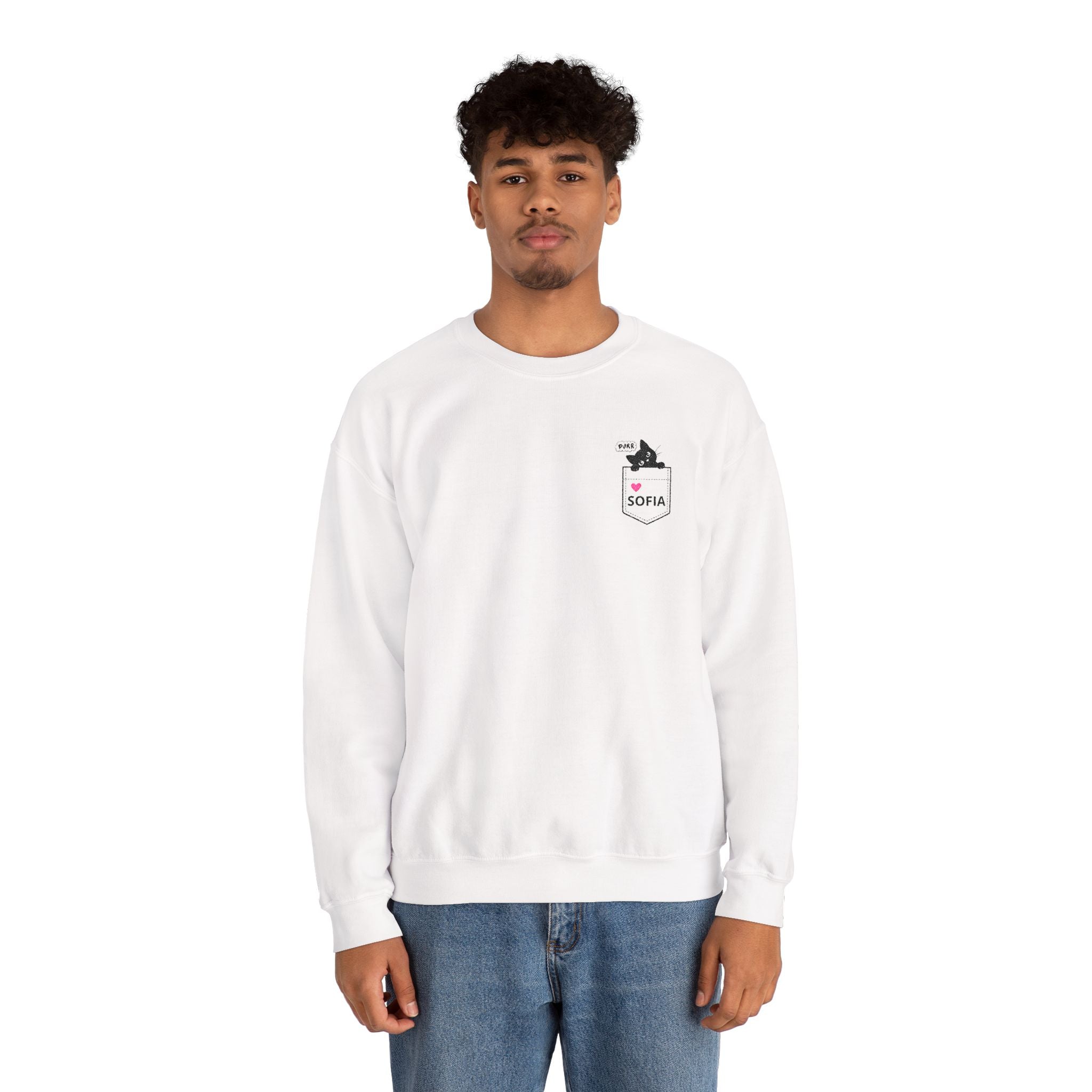 Pocket Cat Crewneck Sweatshirt — Personalized 'Sofia' Pocket Design