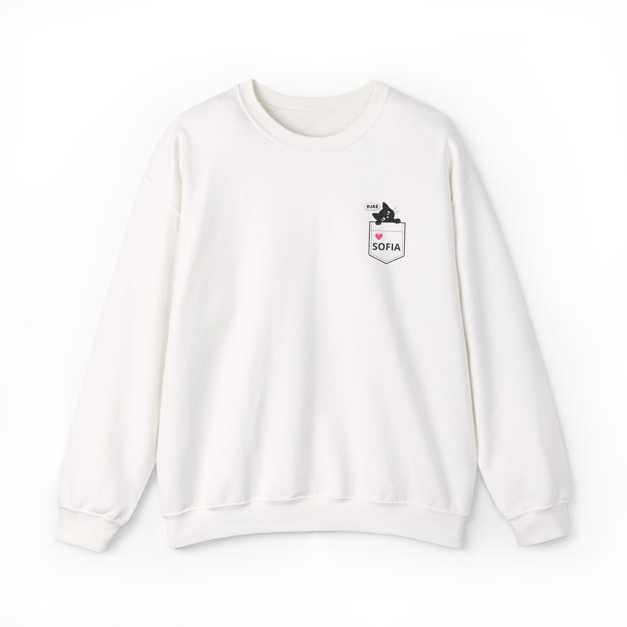 Pocket Cat Crewneck Sweatshirt — Personalized 'Sofia' Pocket Design